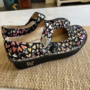Alegria Paloma Black Multicolor Foil Heart Print Mary Jane’s APMA Women’s 39